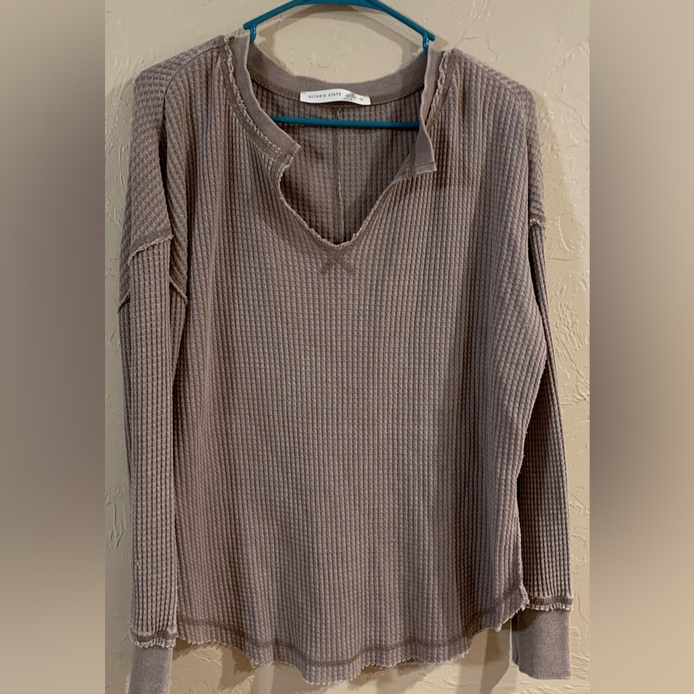 Altar'd State Taupe Long Sleeve Waffle Knit Top